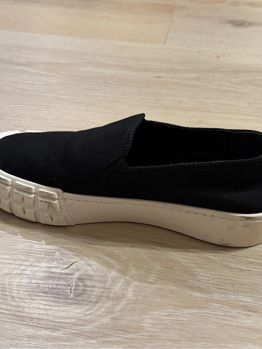 Prada Black Canvas Slip-On Sneakers with Cream Platform - Picture 7 of 10
